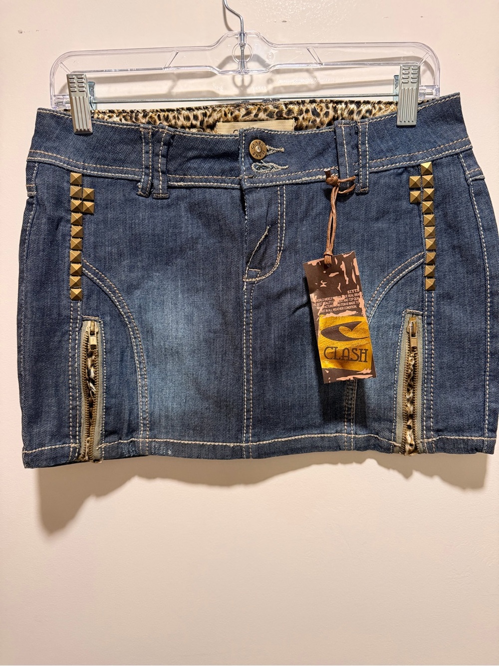 Women’s Denim Mini Skirt with Leopard Trim - Picture 4 of 4